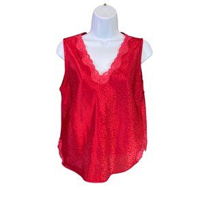 Y2K Tesoro Tank Top M Red Satin Lace Trim Sleeveless Blouse Vintage Retro